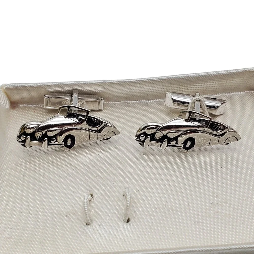 Swank Convertible Cufflinks & Tie Clip Silver Tone Tivoli Bar Clasp Vintage Auto